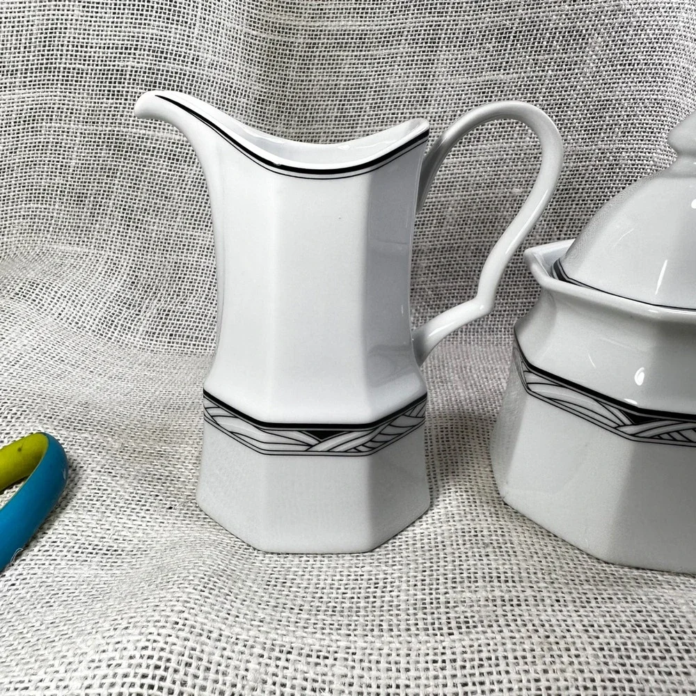 Studio Nova Synthesis Y0031 Creamer and Sugar Bowl Set White Black Art Dec Style